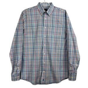 Men's Johnnie-O French Blue Plaid Long Sleeve Button Up Casual Shirt sz Medium‎